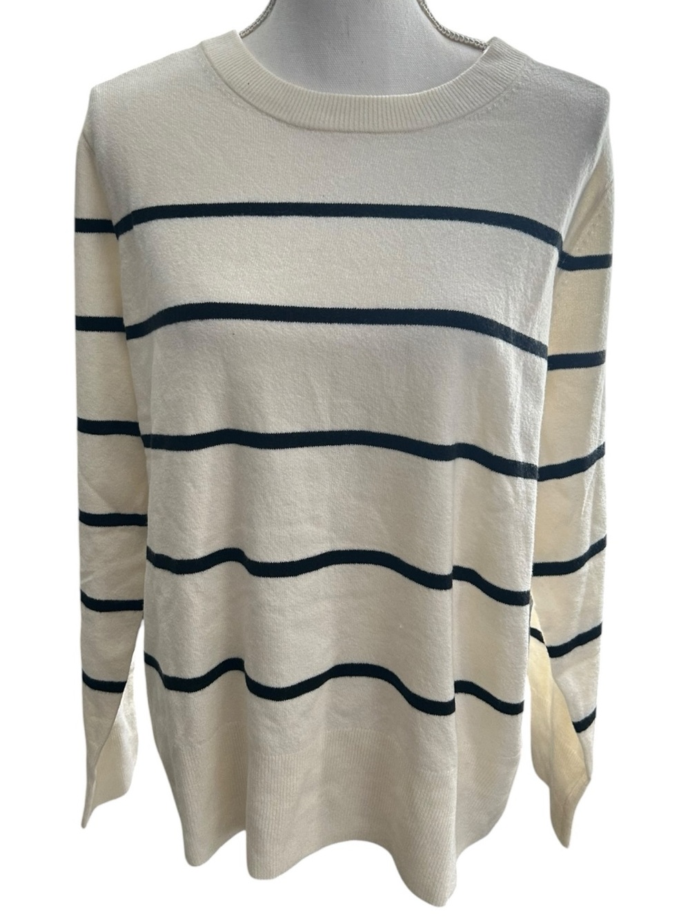 a new day Cream and Navy Striped Crewneck Sweater